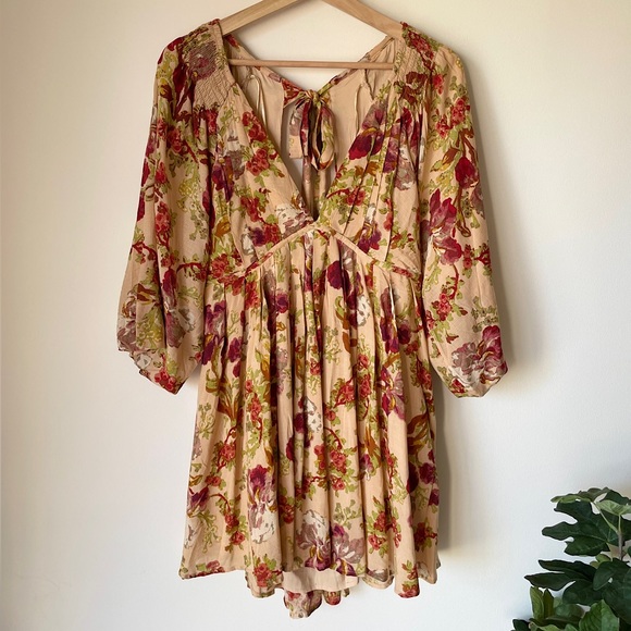 NEW Free People Beck Mini Dress In Warm Tea Combo - Picture 14 of 15